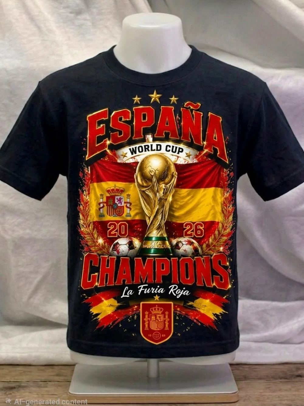 España World Cup Champions Kids T-Shirt - Black with Red & Gold